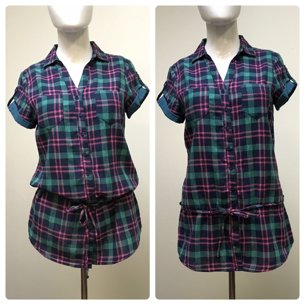 TRU Blue/Pink Short Sleeve Plaid Shirt with Belt
